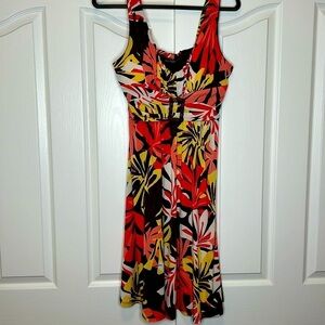 Bisou Bisou💗Vibrant Ruched Padded Bust Empire Wood Accent Waist Dress💗Sz 14